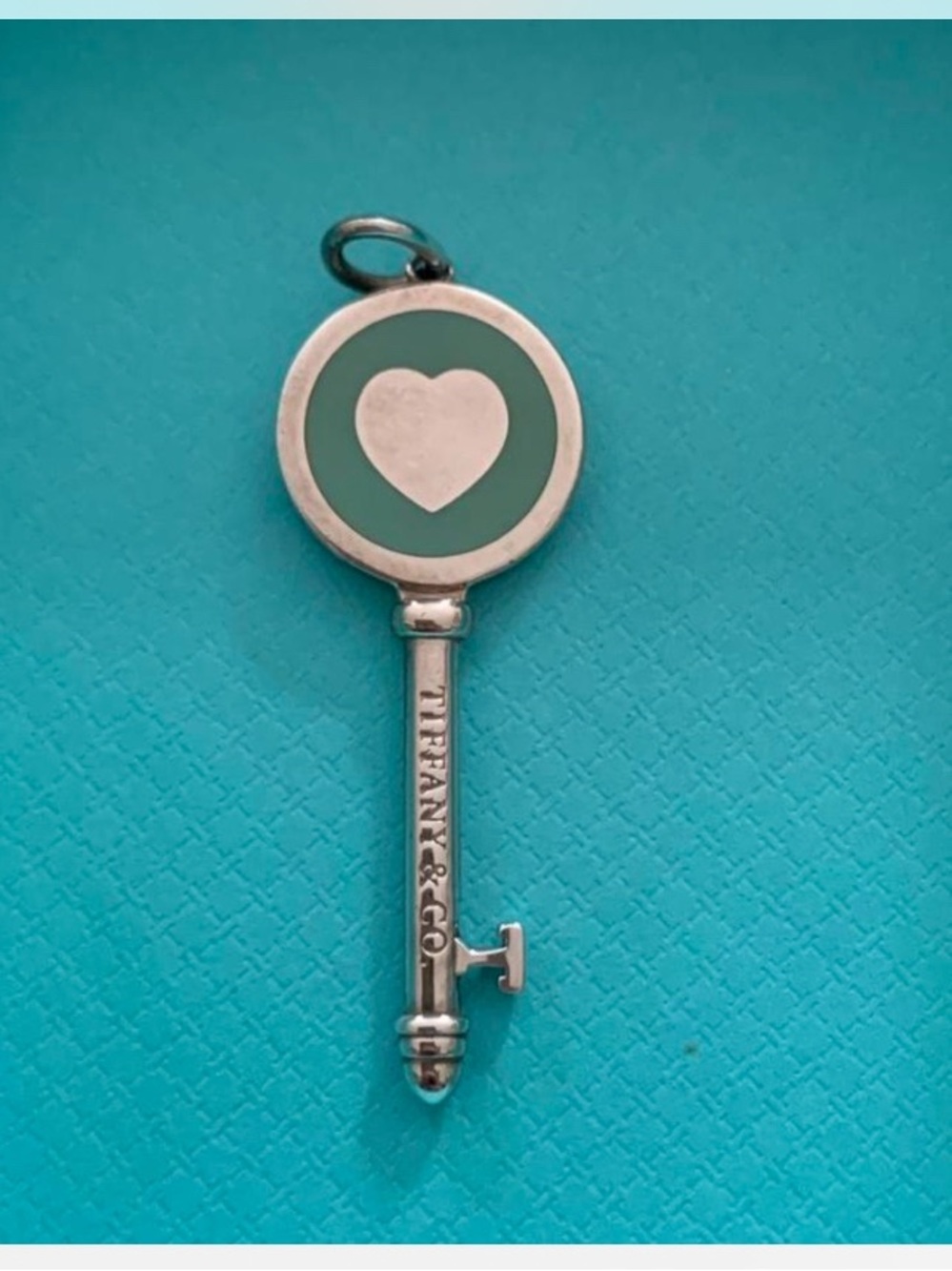 Tiffany & Co. Silver Key Pendant with Turquoise Enamel Heart